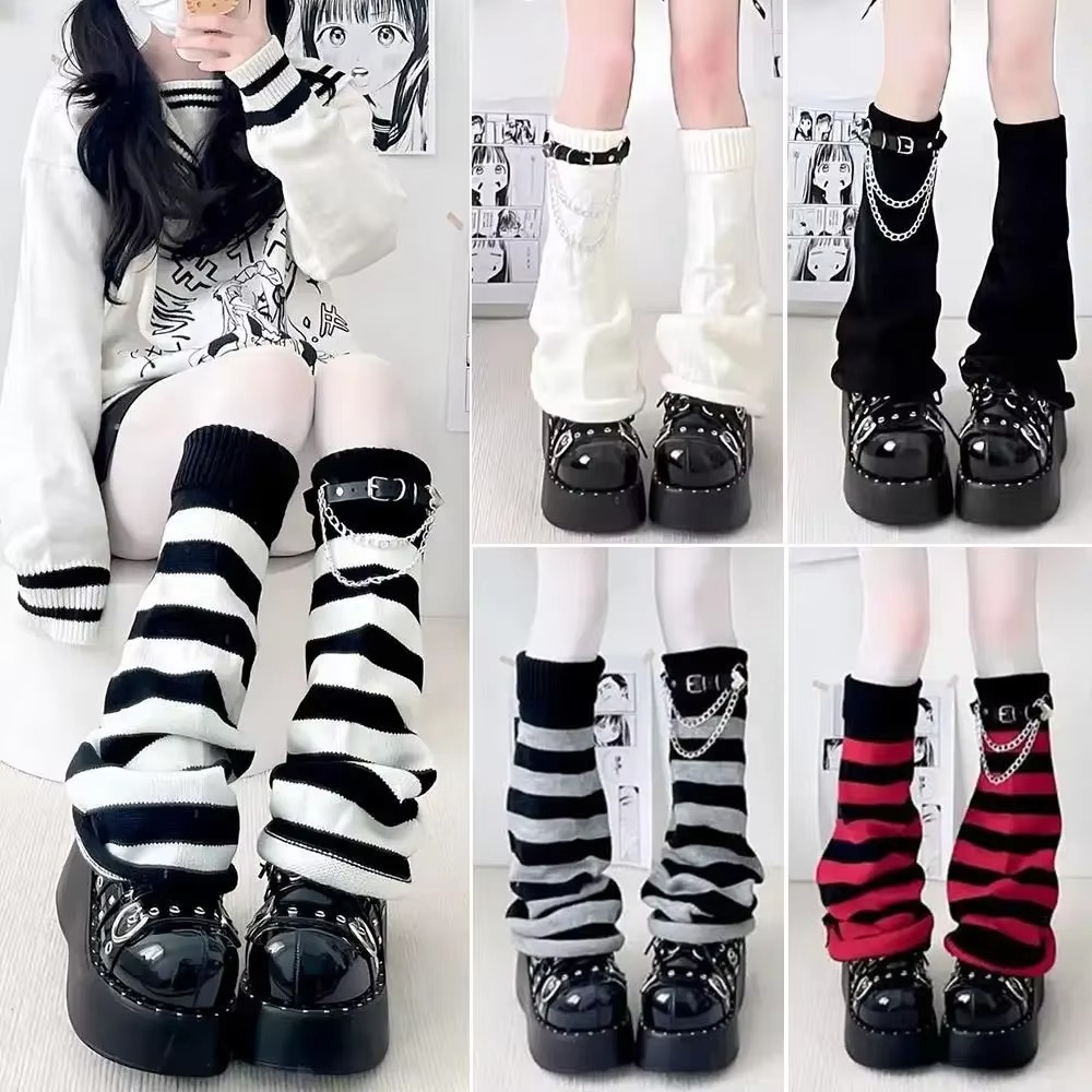 Boot Sock Slouchy - جوارب طويلة محبوكة بأسلوب القوط هاراجوكو،